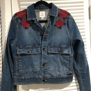 Lularoe Harvey roses denim jacket
